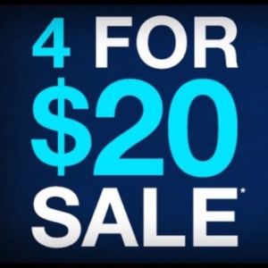 Items with :) are $20 for 4